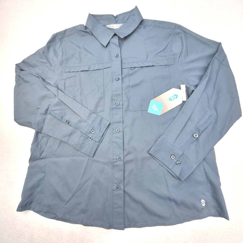 Free Country Venture Shirt Womens XXL Sage Steel Vented Moisture Wicking Outdoor